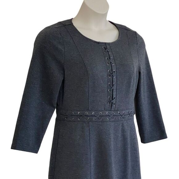Neiman Marcus Charcoal Gray Long Sleeve Criss Cross Detail Shift Dress Sz 14 - Picture 3 of 11
